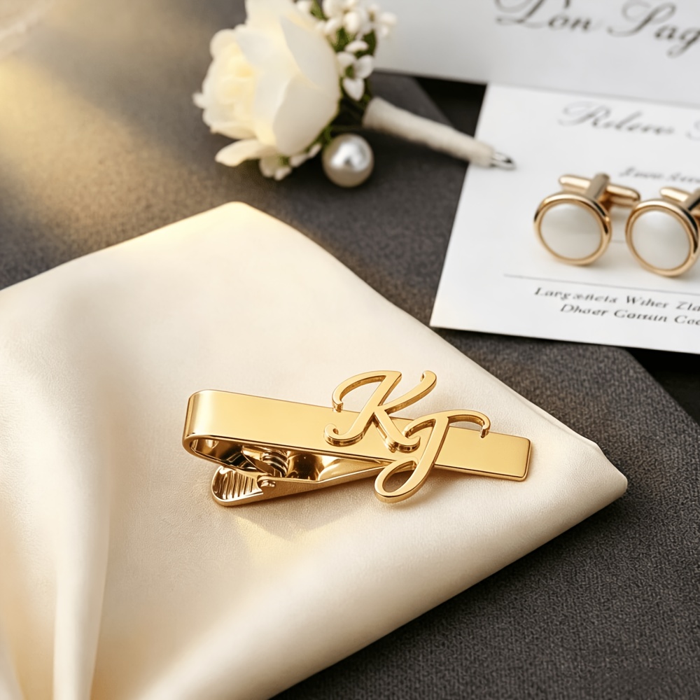 Custom Couple's Letter Golden Tie Clip, Personalized Script Initial Design