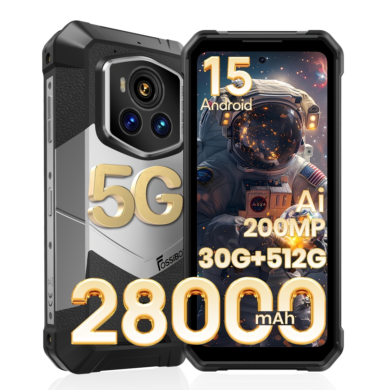 Image of Fossibot F107 Phone 5g Rugged Build, 15, 28000mah/66w Fast Charge, 200mp + Dual Camera, 6.95-inch Fhd+ 120hz Display, 30gb (12+18) + 512gb Storage/2tb Expandable, 7300 Processor, /ip69k Dual