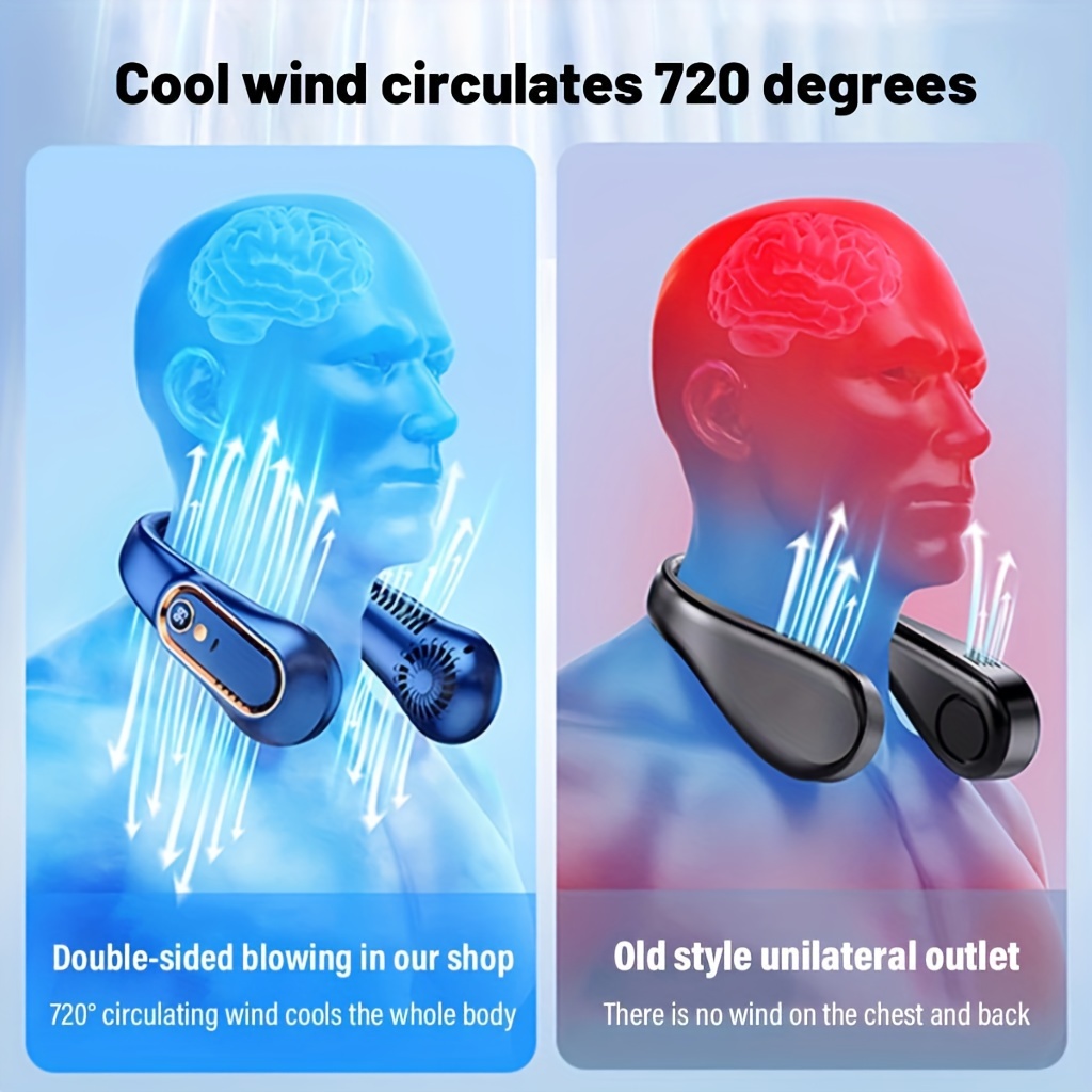 1pc Portable Mini Neck Fan with Digital Display, USB Rechargeable, 5-Speed Adjustable, Safe & Comfortable, Plastic, for Office, Sports & Outdoor Use, ?36V, Lithium Battery-18650 Series