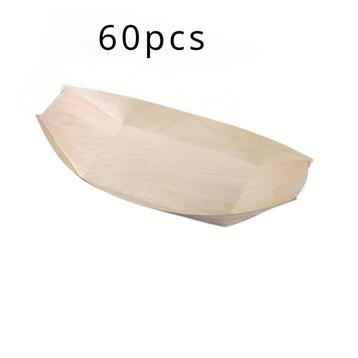 Image of 60pcs Wooden Bamboo Boats For Appetizers & , Disposable Bowls, Sushi, Snacks - For Weddings, Birthdays, Parties