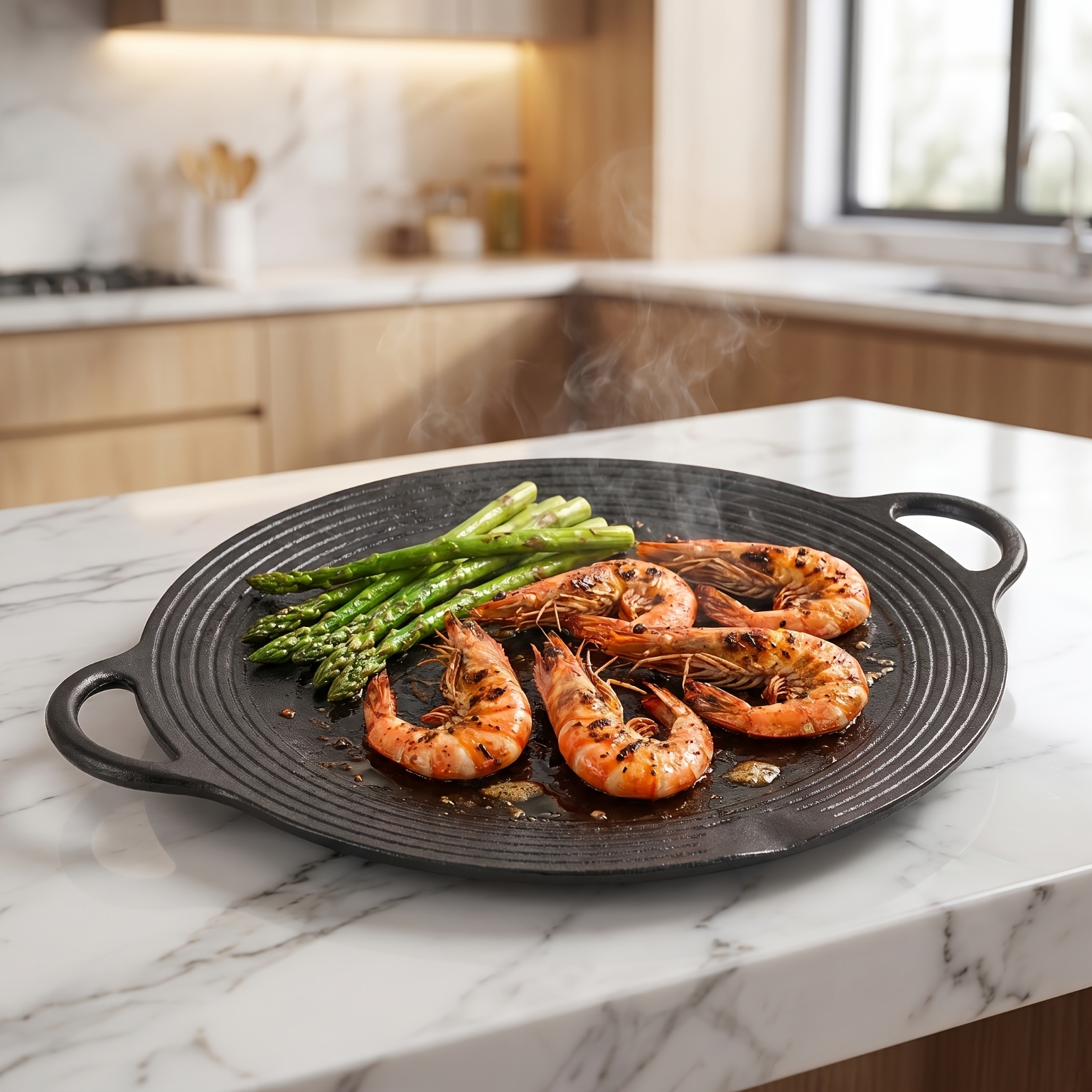 TEMU 30cm Thickened Bbq Grill, Uitable For All Stoves- Cast Iron Grill Pan For Home And Outdoor Use; Round Pan For Korean Bbq; Multifunctional Stove