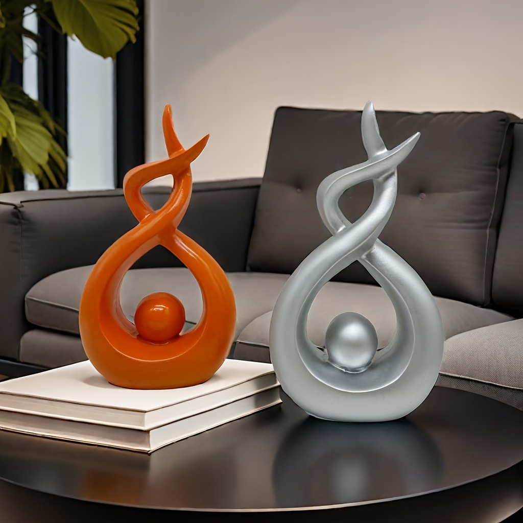 

1pc, Abstract Resin Sculptures, 9cm/3.54in, Modern Home Decor Accents, Artistic Twisted Figurines, Silver And Orange, Tabletop Display, Office Decor, Gift Idea
