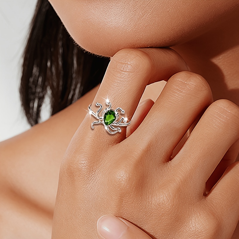 Women's Octopus Open Adjustable Ring with Synthetic Cubic Zirconia
