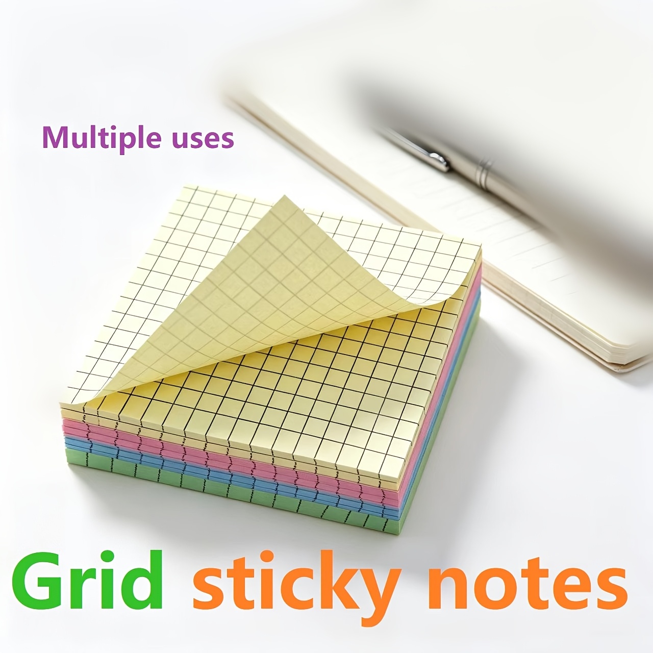 TEMU Multipurpose Grid Sticky Notes, 3 X 3 Inches, 200 Sheets, Per Book, Suitable For Office, School, And Home, Colorable