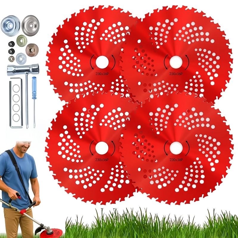 TEMU 4-pack 9" X 36 Teeth Carbide Tipped , Brush Cutter With Universal Adapter Kit For Trimmers, Brush Cutters, Weed