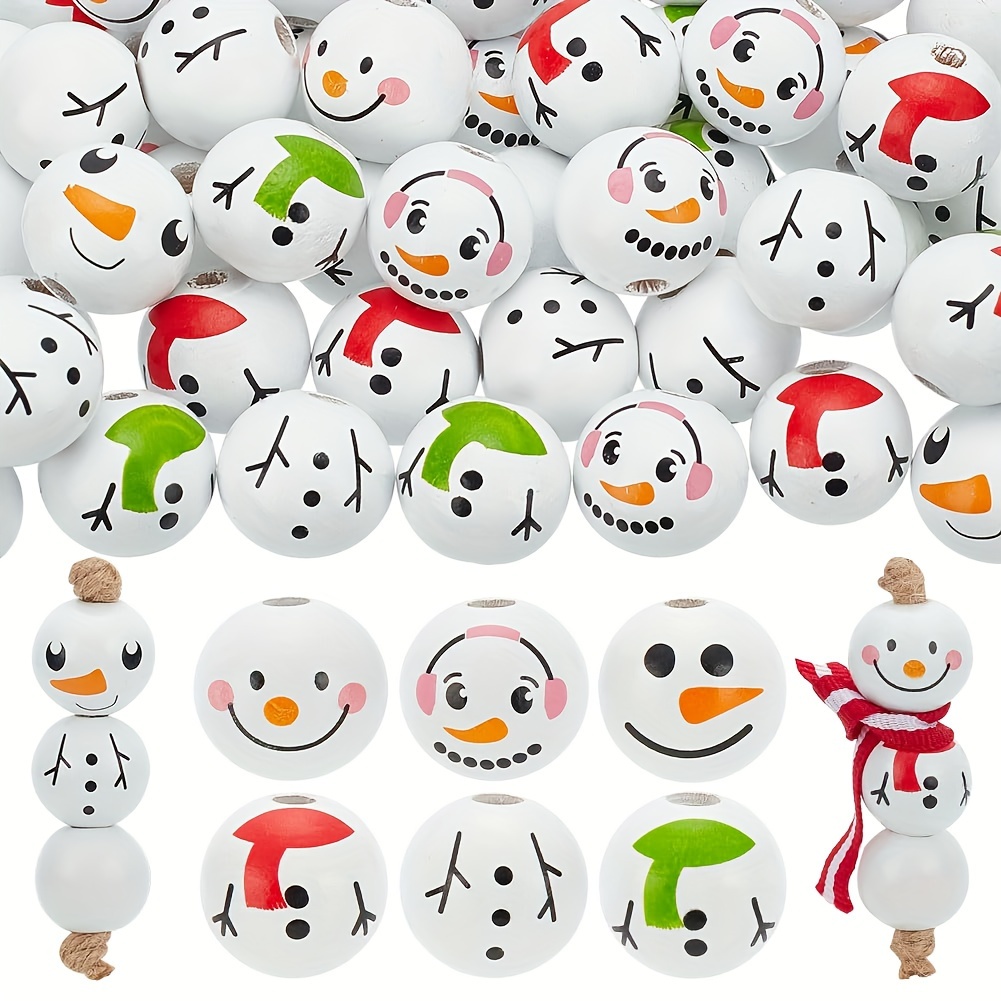 

60pcs Snowman Wooden Beads Set - 20mm Large Hole, Head Spacer Beads For Christmas & Farmhouse Crafts, Jewelry Making