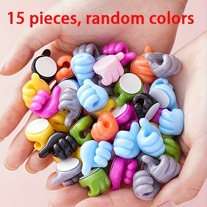 TEMU 15pcs Adhesive Cable Clips Hands/shapes Color Random (no Batteries Required) - Non-slip Sticky Plastic Wire Holders, Cord Organizers For Phone ,
