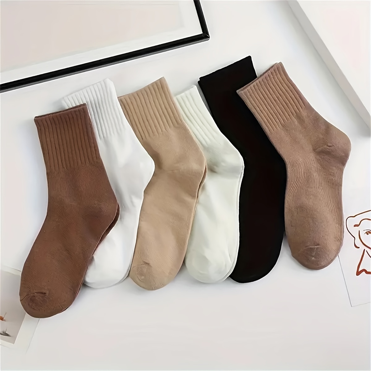 

6pcs Women's Breathable Socks - Comfortable, Odor-resistant, Solid Polyester, Ideal For & Sports, ,