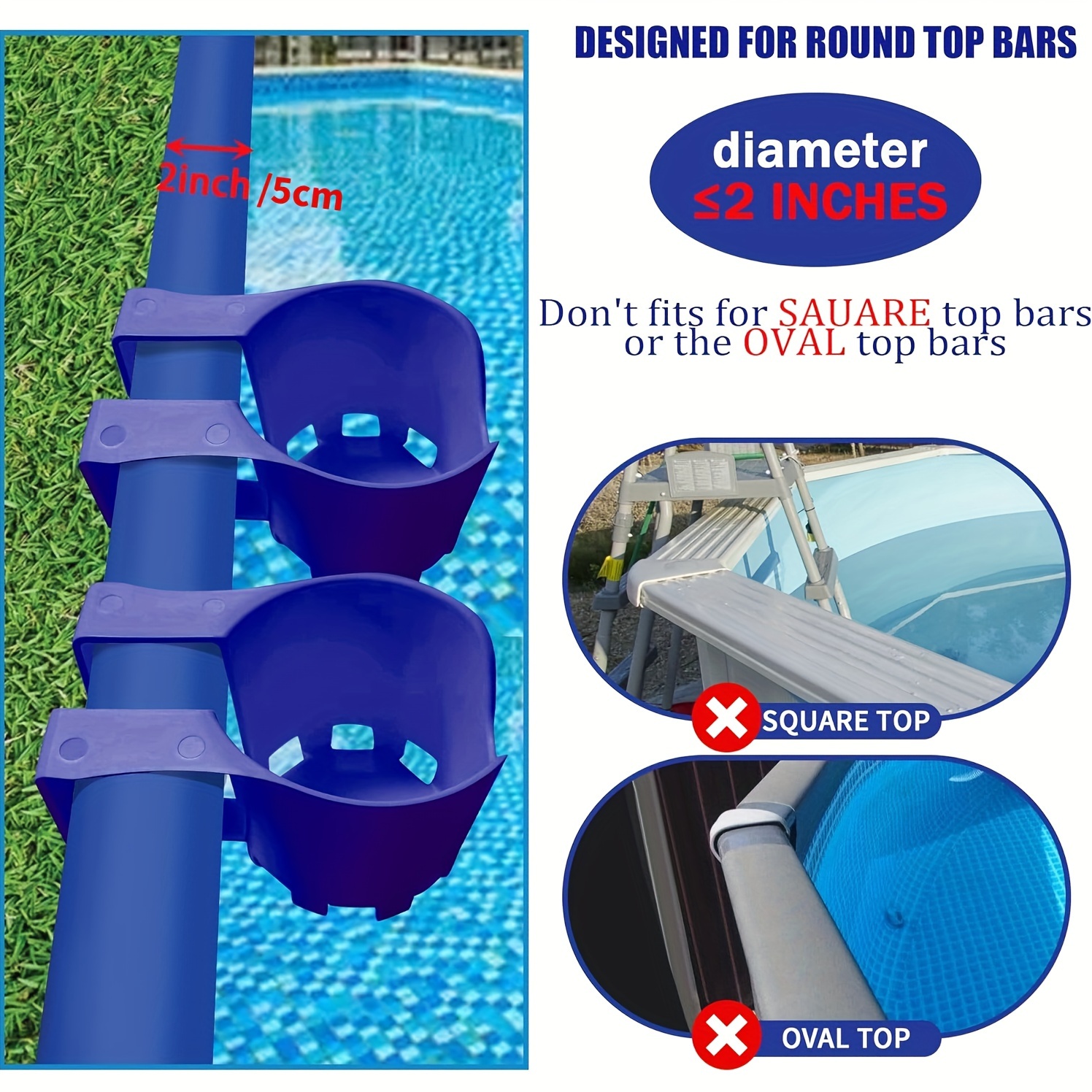 4-Pack Above Ground Pool Pipe Holders – Plastic/Stainless Steel, Gray