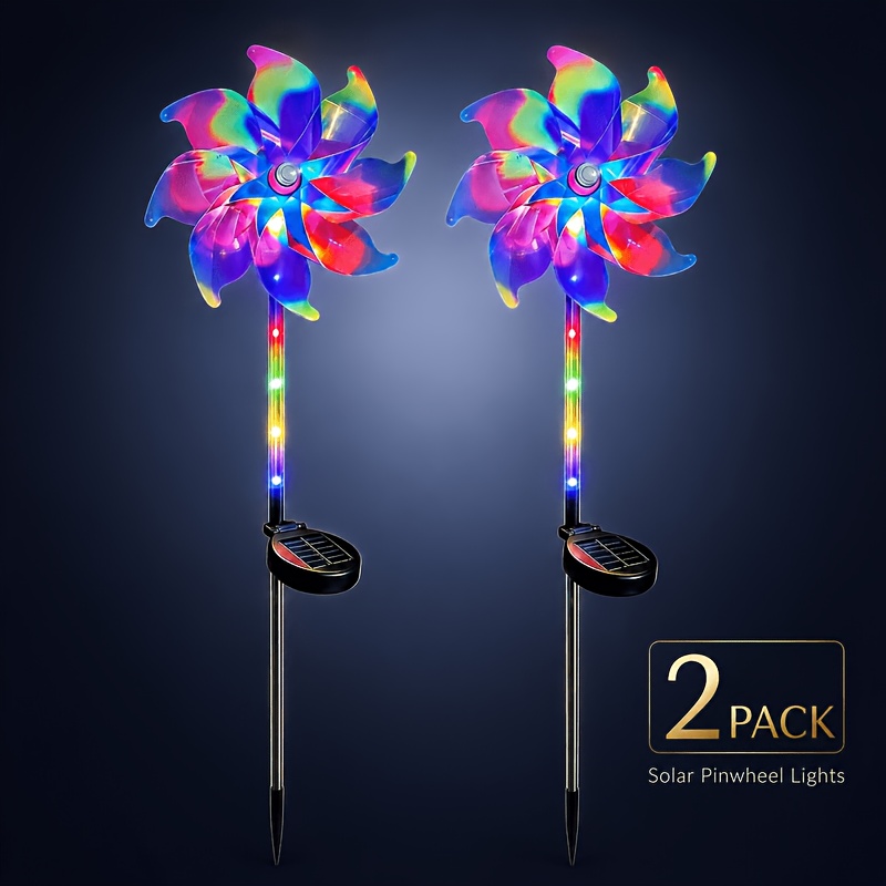 TEMU 2-pack 360° Solar Windmill Lights, Color Changing Windmill Garden Ground Lights, Decorative Windmills For Gardens, Halloween And Christmas