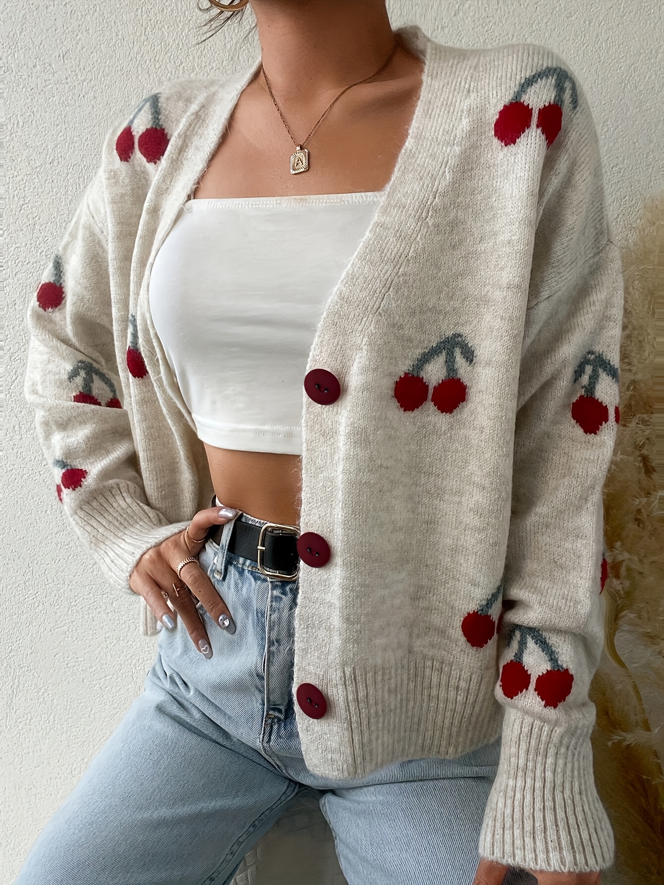 Velvet Cherry Print outlet Cardigan