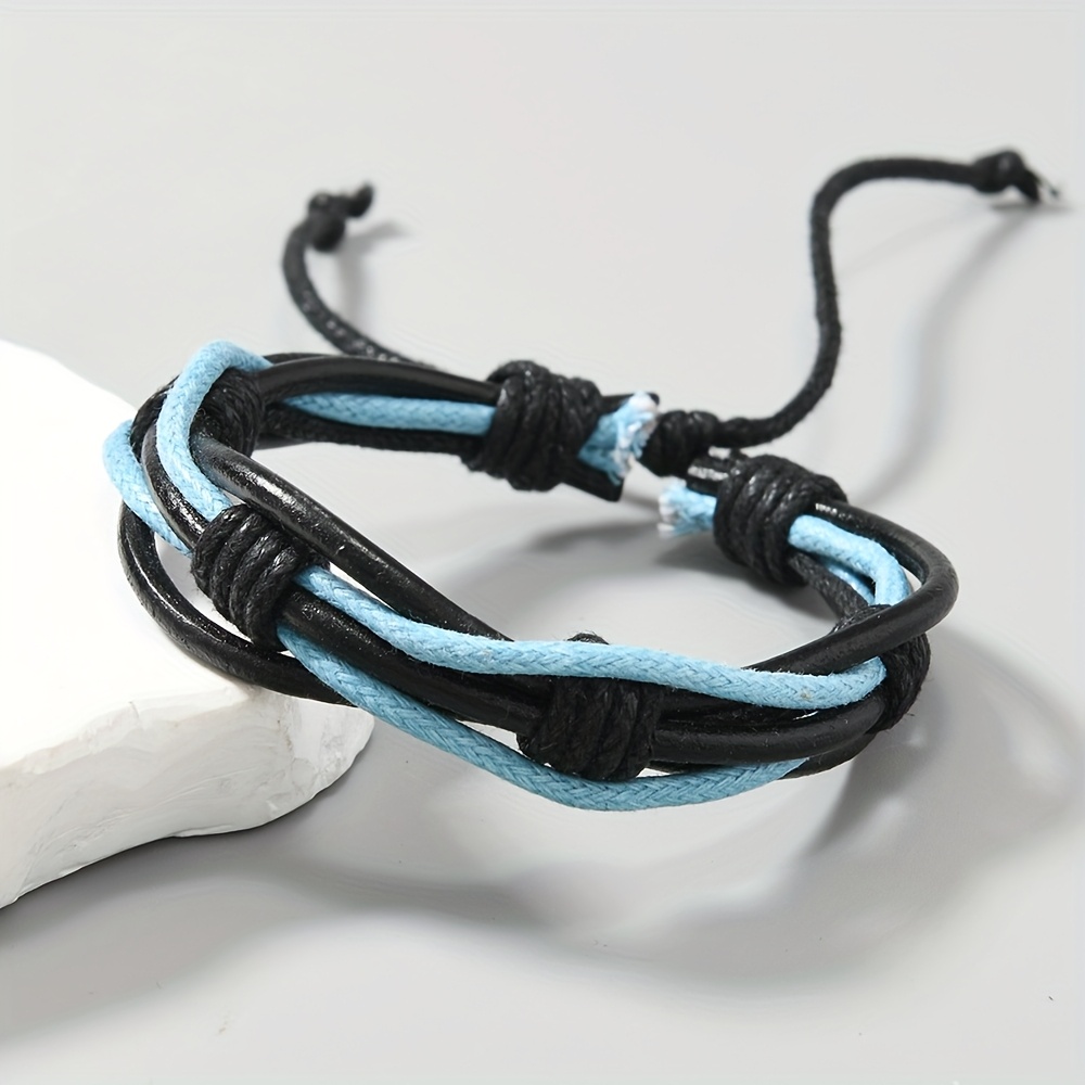 Boho Handwoven Leather Bracelet Adjustable Unisex Colorful Casual Wear Accessory