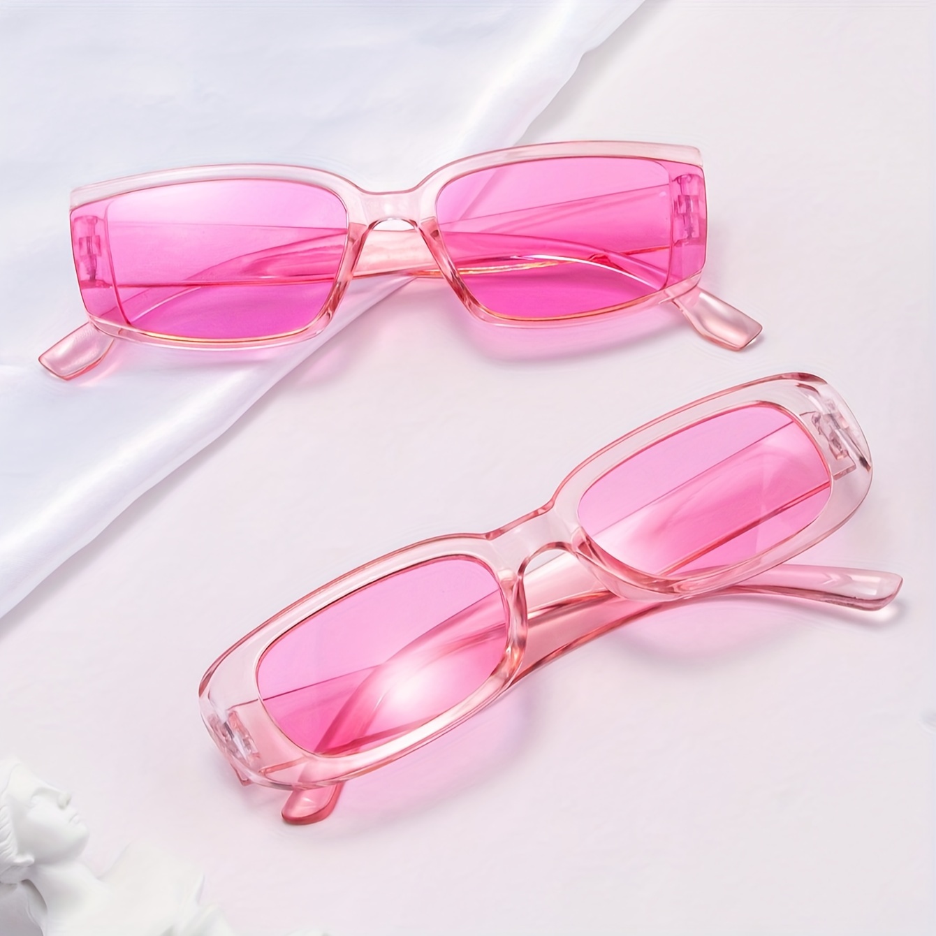 

2pcs Y2k Rectangle For Women Cute Pink Fashion Decorative Sun Shades Beach Party Club Glasses