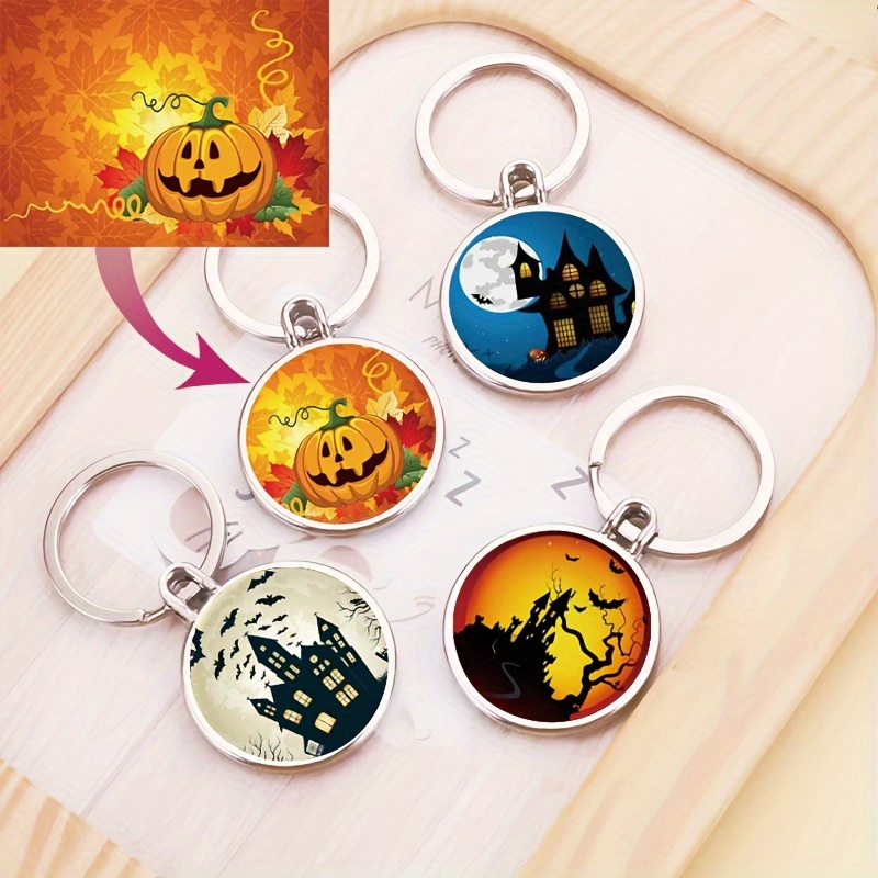 

Customizable Halloween Keychain For Women, Personalized Double- Round Alloy Keyring, For , , , , , Decorative , Round , Multiple