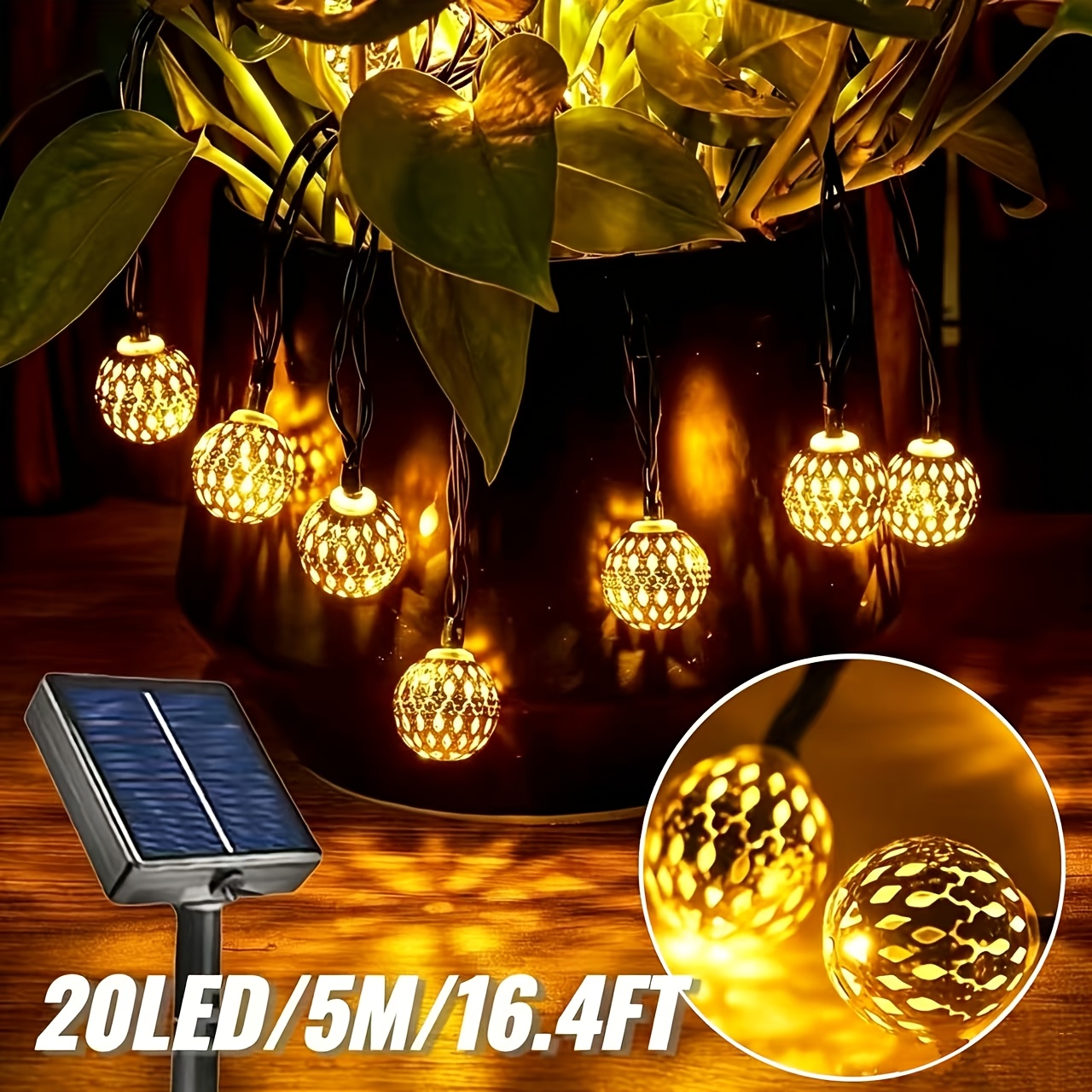 TEMU 1 Pack, Lithium Battery Solar-powered Moroccan Ball String Lights, Led Small Light Balls, Perfect For Decorating Indoor Spaces, Courtyards,