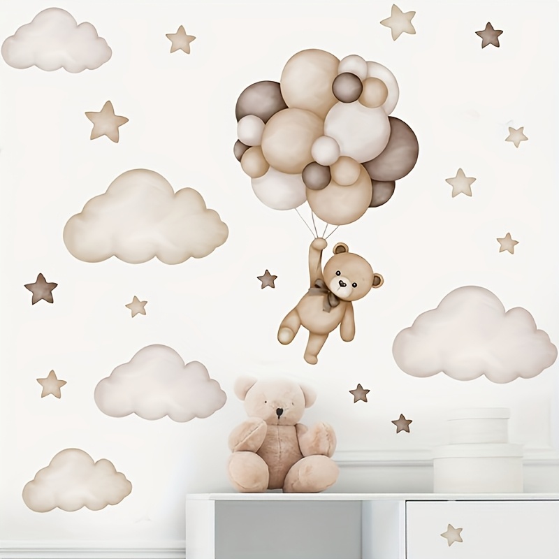Animal Balloon Bear Wall Stickers, Brown Wall Stickers, Decorate Hotels, Homestays, Offices, Living Rooms, Entrances, Bedrooms, Self-adhesive Paintings, Removable Pvc Wall Stickers Murals