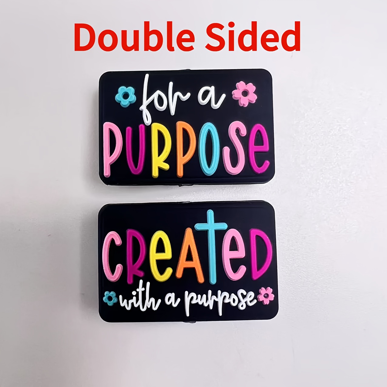 TEMU 6pcs Silicone Focus Beads, " With A Purpose For A Purpose" Inspirational Double-sided Square Silicone Beads, Creative Diy Beads, Keychains,
