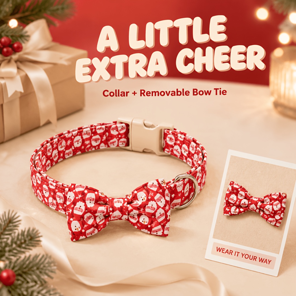 Holiday Season Themed Adjustable Soft Polyester Puppy Collar Set