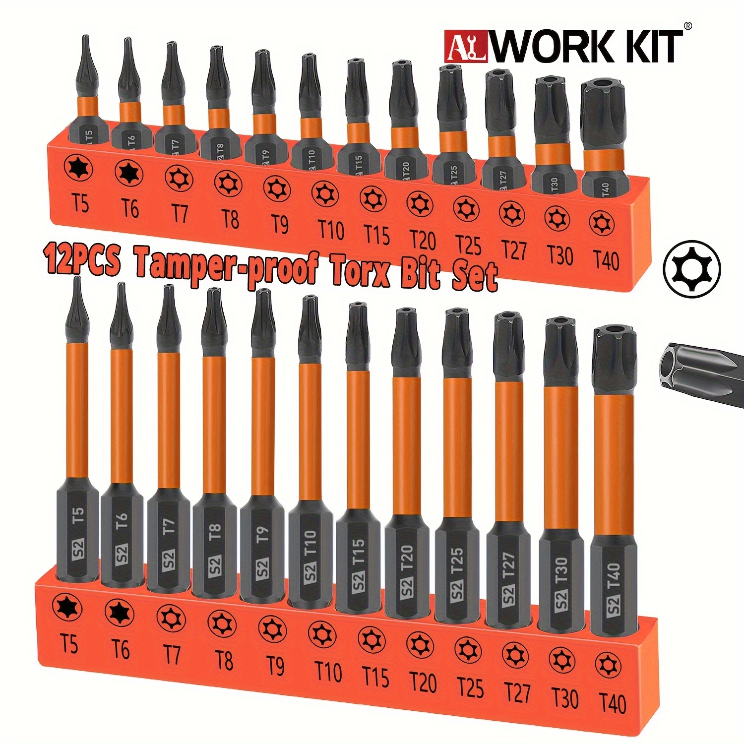 

Alworkkit 12pcs Anti-tamper Torx Bit Set, S2 Alloy Steel T5-t40 Drill Bits, Hex Shank, Black Oxidized , Mixed Set For No Electricity Needed