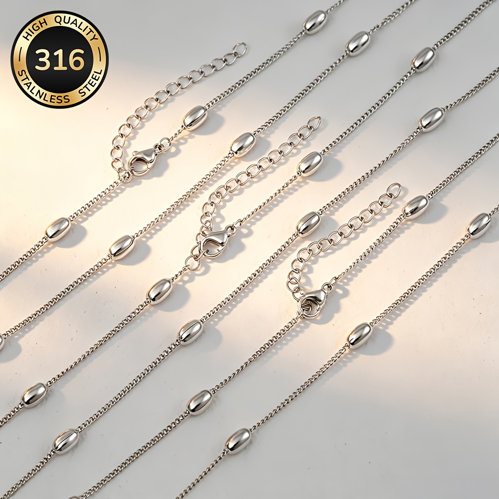 7pcs Stainless Steel Classic Seed Bead Chain Necklace Set