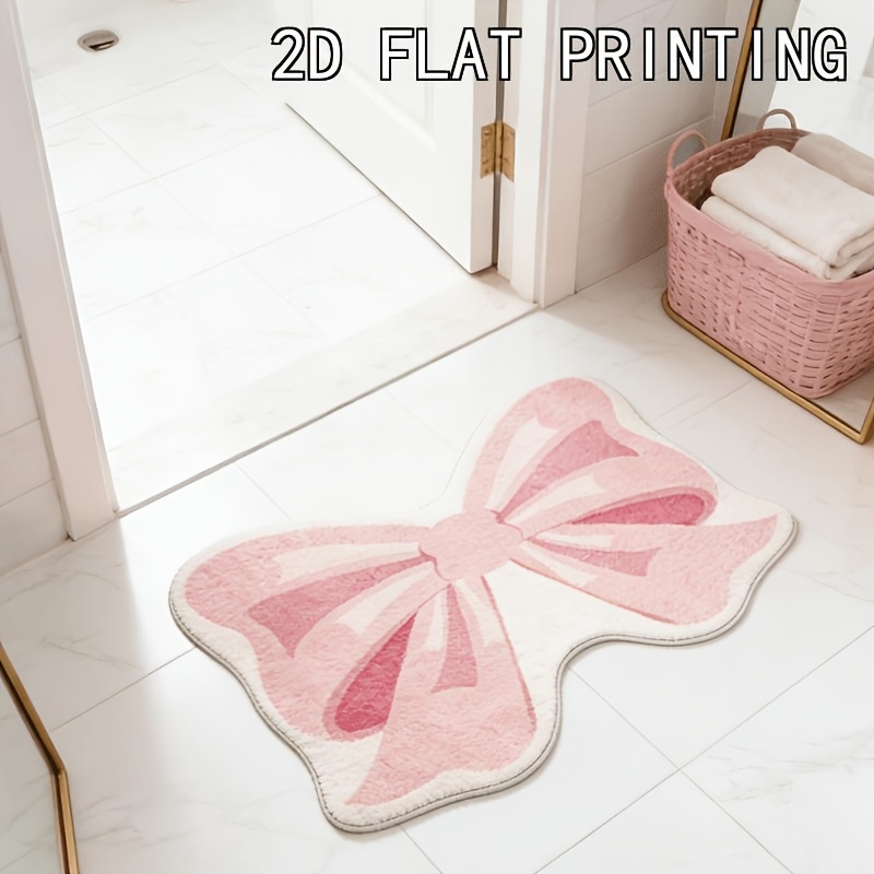 TEMU Plush Pink Bow Rug Suitable For Korean Style Bedroom, Soft Fluffy With Non-slip Backing, Machine Washable Suitable For Bathroom Entrance Front