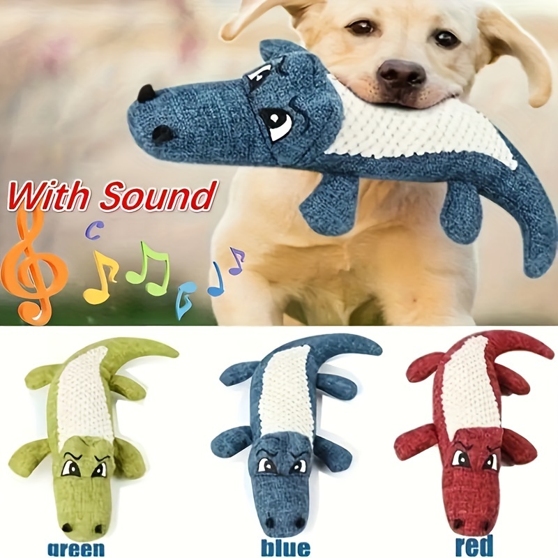 

1pc Cute Crocodile Design Pet Grinding Teeth Squeaky Plush Toy, Chewing Toy For Dog Interactive Supply