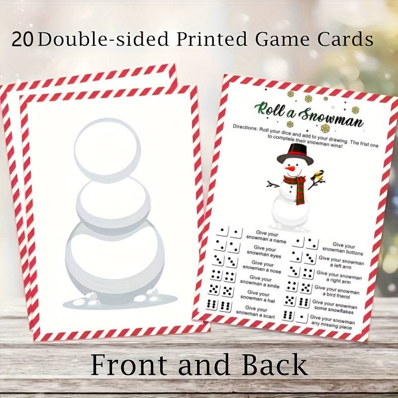 

20pcs, Snowman Rolling Game, Dice Rolling Game, Winter Family Christmas Game Activity, Holiday Game, Snowman Drawing Game, Classroom Game, Holiday Classroom Game, Double-sided Printing Game Card Set