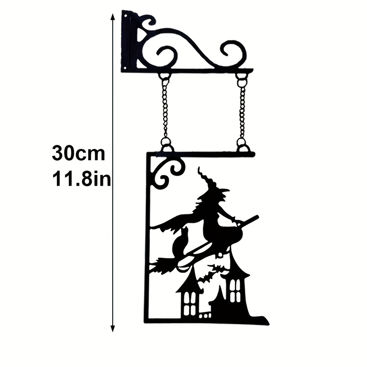 Image of Halloween Silhouette Metal Sign, Witch Metal Silhouette, Witch Silhouette Yard Sign, Outline Wall Decor, Metal, For Halloween Decor, Hanging Event Party