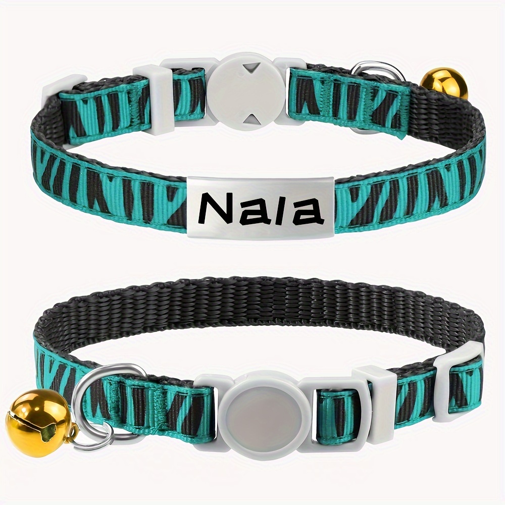 TEMU Personalized Custom Cat Collar, Nylon Striped Collar With Detachable Safety Buckle, Bell, And Custom Name Tag - Adjustable, Suitable For Kittens