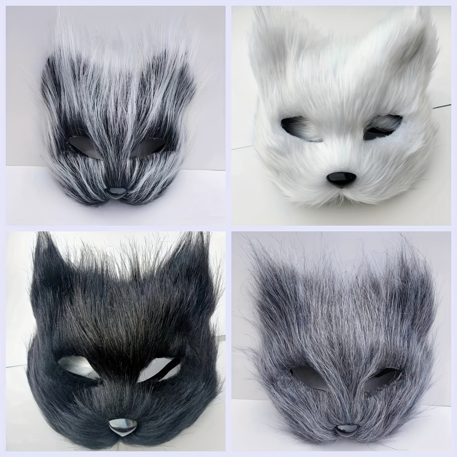 

1pc Gray Long Haired Fox Mask, Half Face Makeup, Dance Party Props, Plush Animal Mask, Halloween Carnival