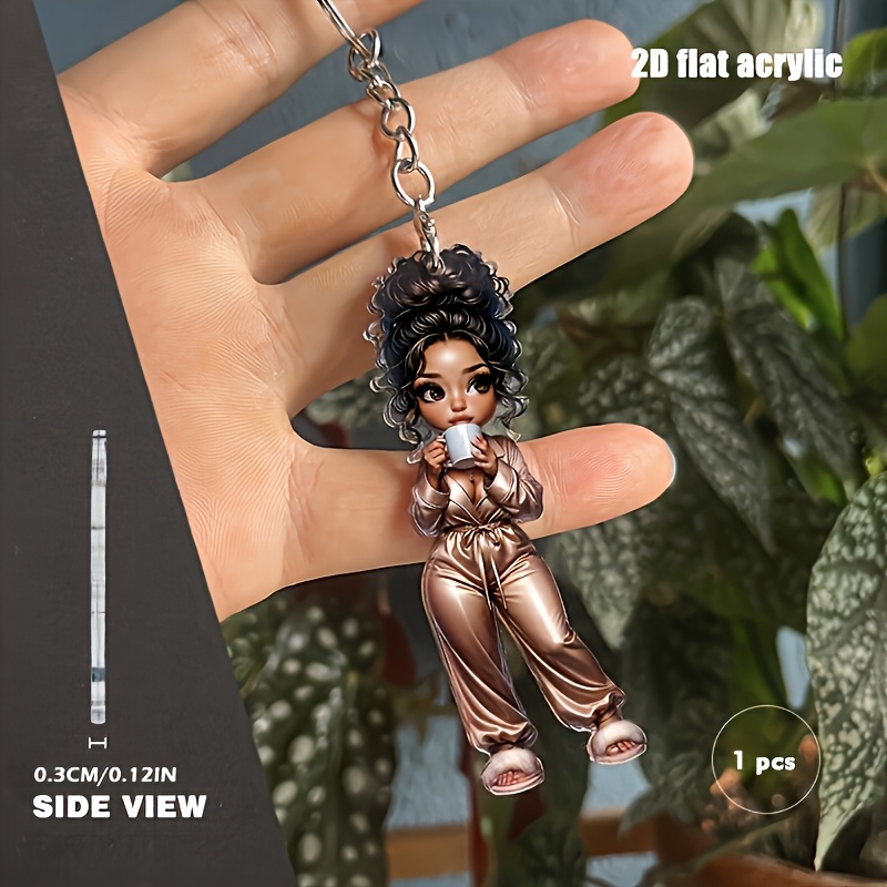TEMU 2d Flat - 2d Plane - 1pc Coffee Theme Fashion Keychain - Vivid 2d Pendant, Matching Fashionable Clothing, Perfect For Backpacks, Car Keys, And