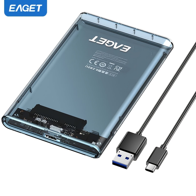 EAGET 클리어 2.5'' 외장 하드 드라이브 인클로저 하드 디스크 케이스 USB 3.0 to SATA, SATA HDD SSD 기계식 하드 드라이브 지원 UASP (HDD SSD 제외): retailer-supplied image