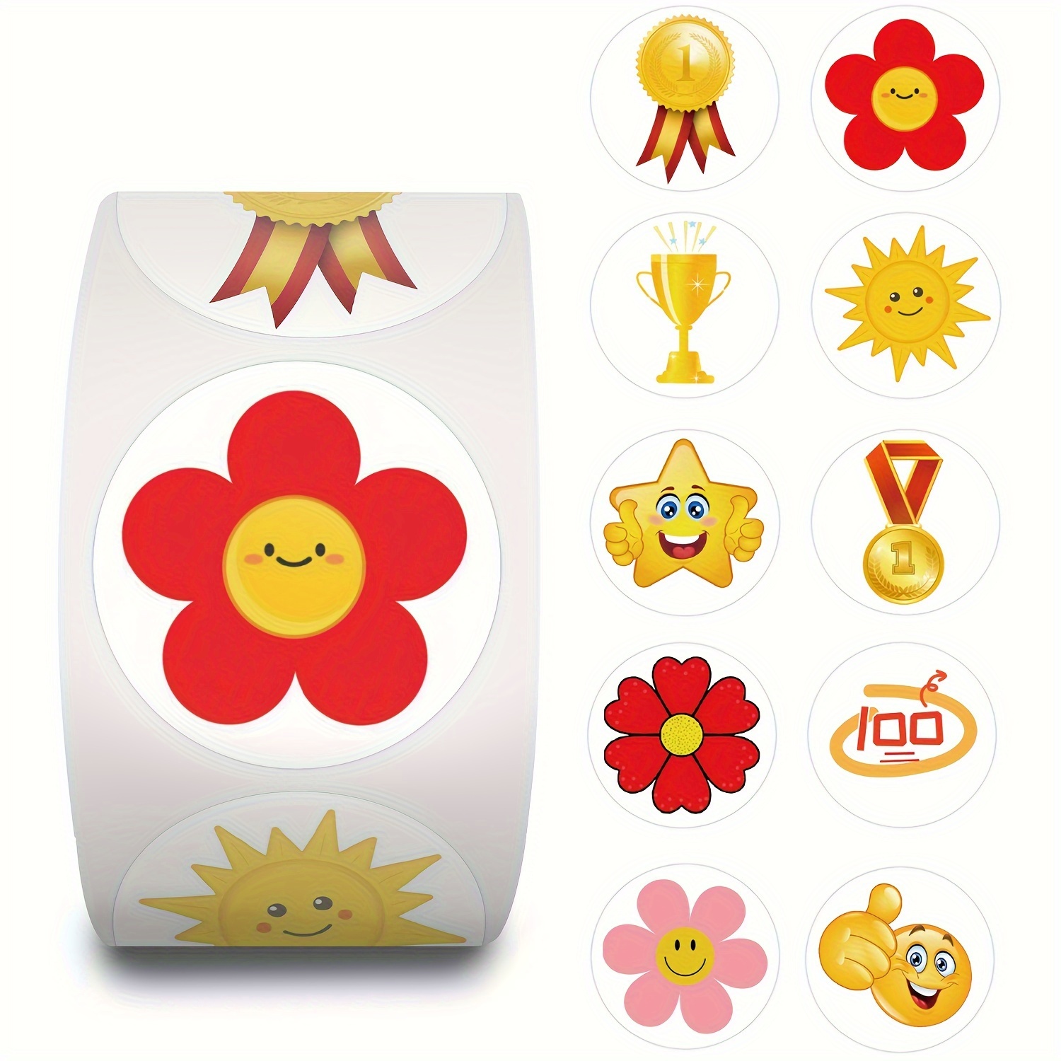 500pcs/roll Red Flower Reward Stickers Tape Stickers Gift Decoration Label