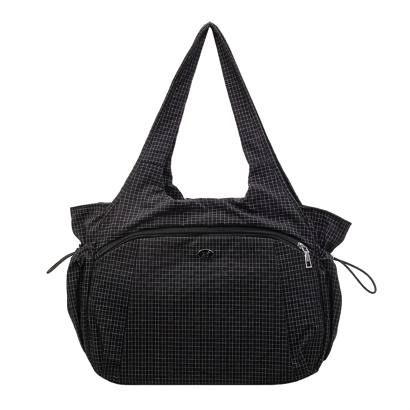 TEMU Fashionable, Versatile, Casual & Minimalist Gingham Quilted Tote Bagcrafted With Thickened And Polyester Lining, It Features A Zippered Closure