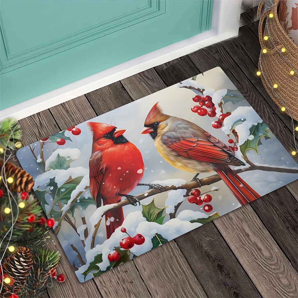 

Winter Christmas Door Mat, Anti-slip, Machine Washable Soft Polyester Rectangular Rug For Indoor Entryway, Bathroom, Home, And Office - 19.6 X Inches