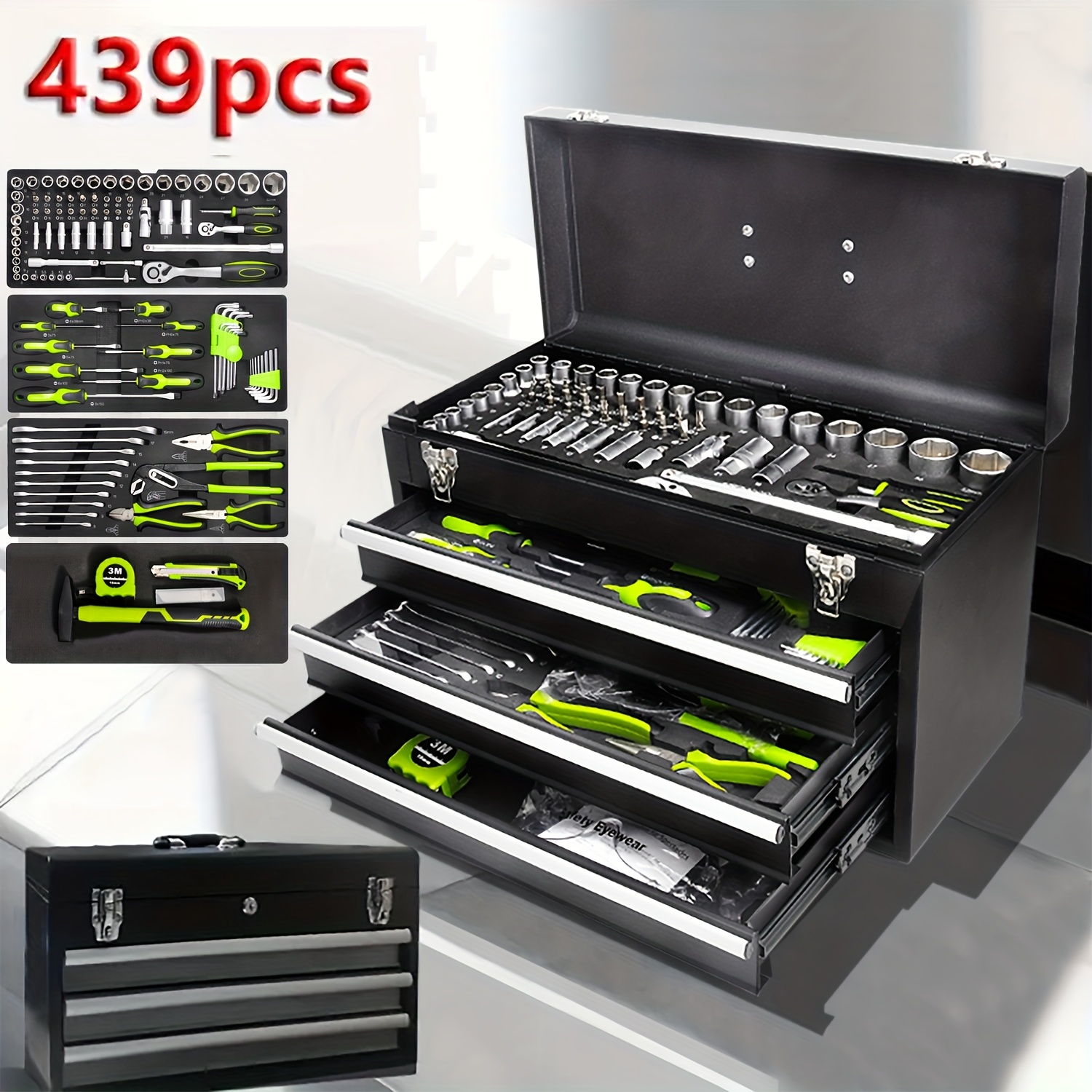439pcs 46pcs wrench set   style you       household wrench socket tool kit with storage box portable toolbox for home auto repair durable socket drill bits high torque wrench set multifunctional combination hand tool set Product details 0