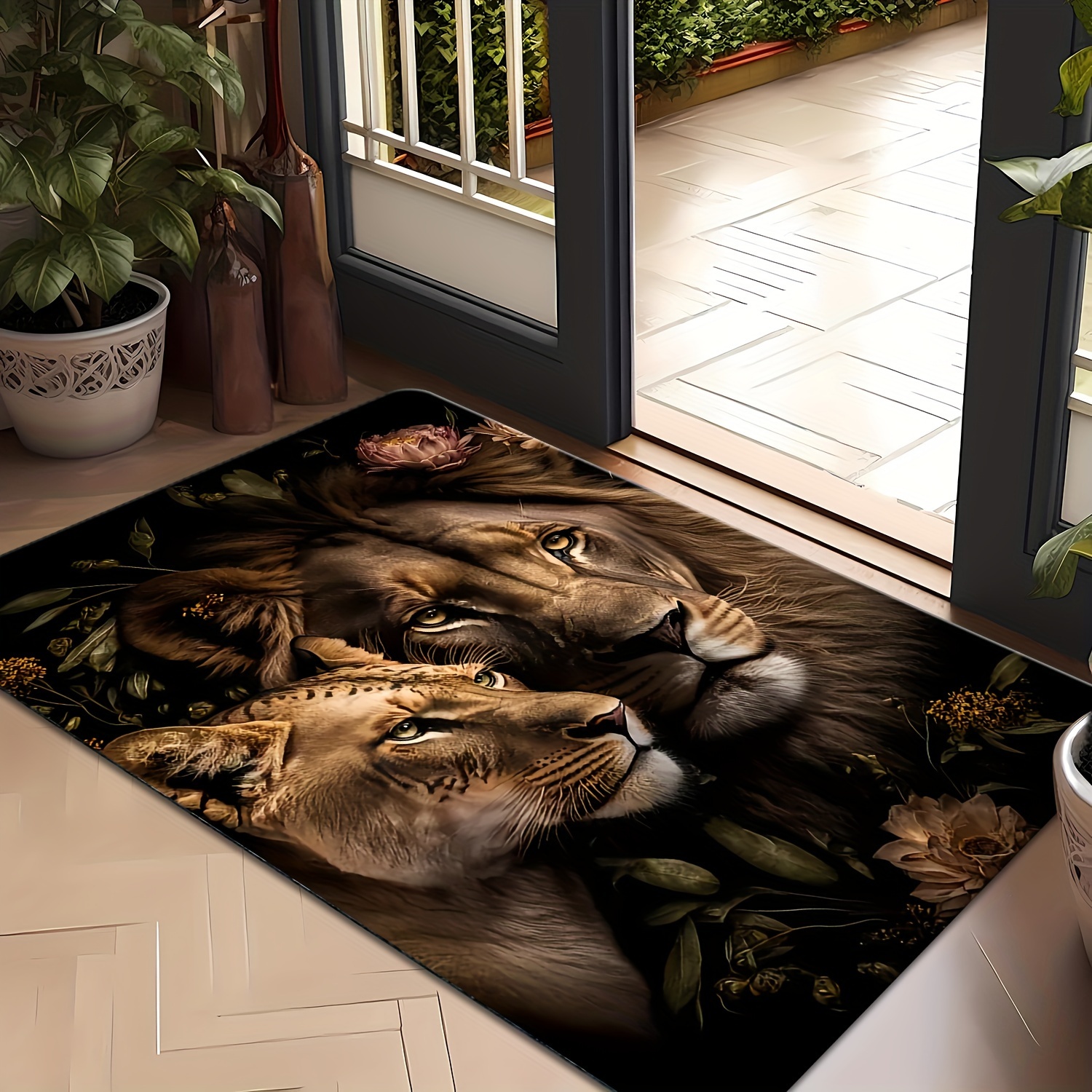 TEMU 1pc, Lion, Creative Pattern Carpet Kitchen Rugs, Area Living Room Bedroom Carpet Machine Washable Room Bedroom Study Office Entrance Door Indoor