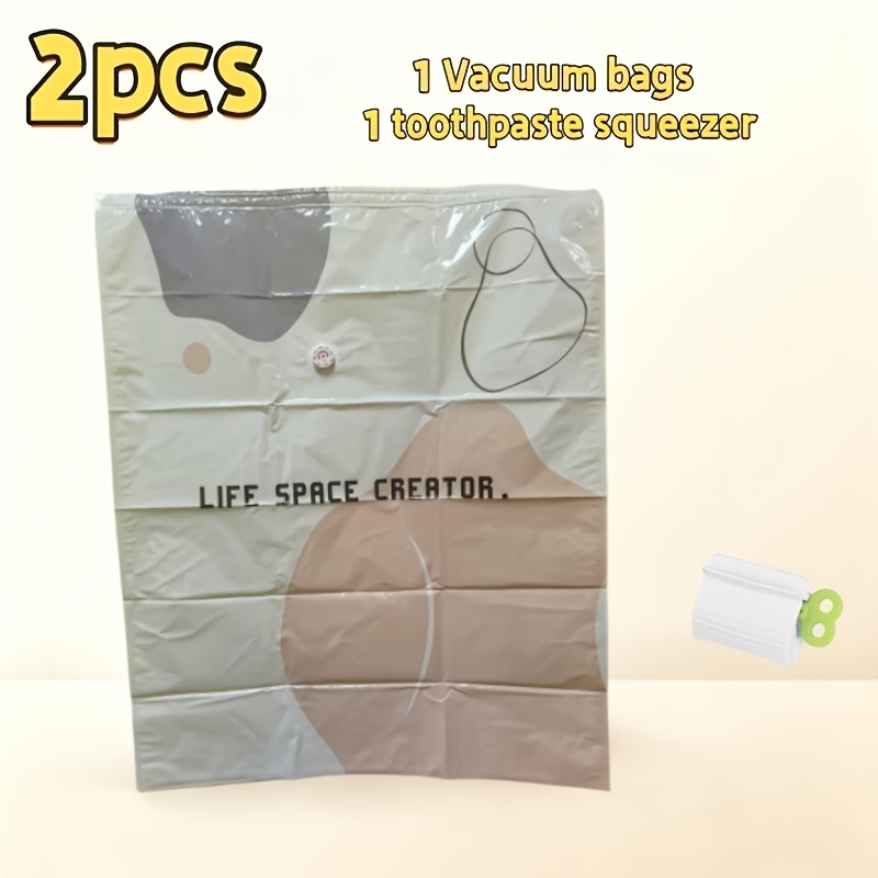 TEMU 2pcs Set Large Pump-free Vacuum Bag And Toothpaste Squeezer, Vacuum Storage Bag Without Suction Pump, 3d Three-dimensional Pump-free Vacuum