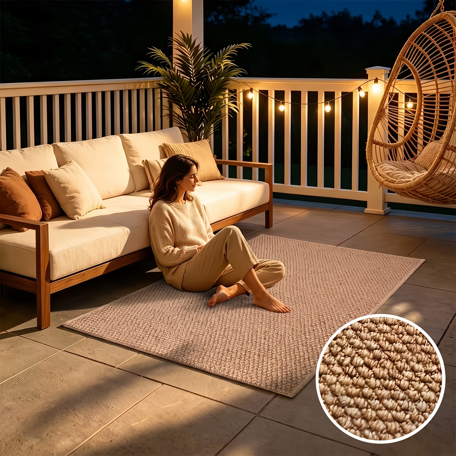 TEMU 1pc Pattern Rug / Pineapple Texture Large Patio Rug For Home Outdoor Use / Living Room, Bedroom, Decorative Rug / Warm Patio, Courtyard, And