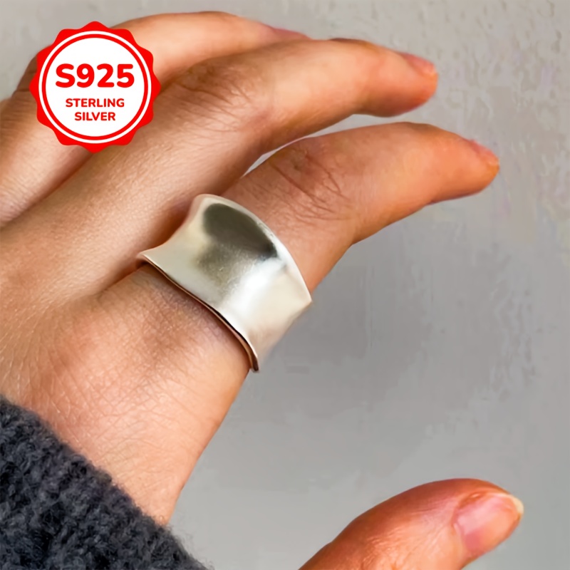 925 Silver Adjustable Wide Band Geometric Open Ring
