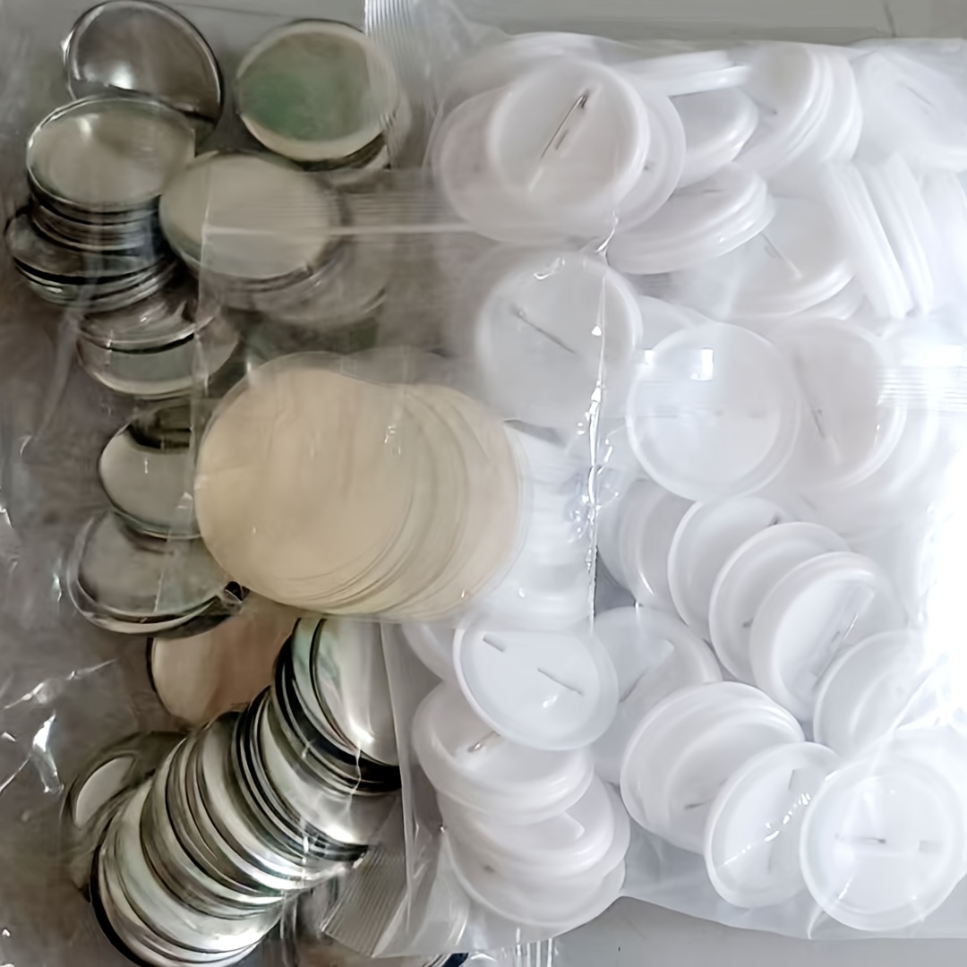 TEMU 100pcs (100 Sets) Bulk Safety Pin Button Badges Blanks - Heavy-duty Plastic Construction, Rounded Edges - For Diy Pins, Crafts, Clothing