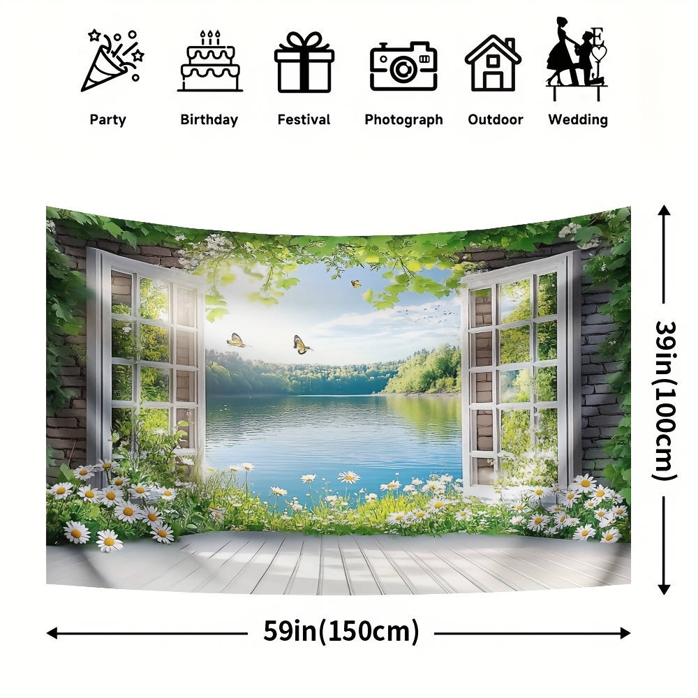 TEMU 1pc Spring Landscape Banner - Vibrant Flowers, Waterfall & , Durable Polyester, Easy To Hang, No Electricity Required - Ideal For Indoor/outdoor