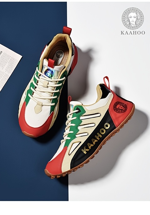 Tenis casuales bajos unisex Dulshaeruo KAAHOO - Ligeros y transpirables de malla y sintético, combinación de colores verde vibrante/rojo/beige/negro, punta redonda cómoda y suela de goma acolchada para caminar, trotar y atuendo casual en primavera/verano, zapatos cómodos, diseño deportivo, construcción duradera, calzado con cordones, moda urbana, forro de tela, calzado versátil, estilo de vida activo