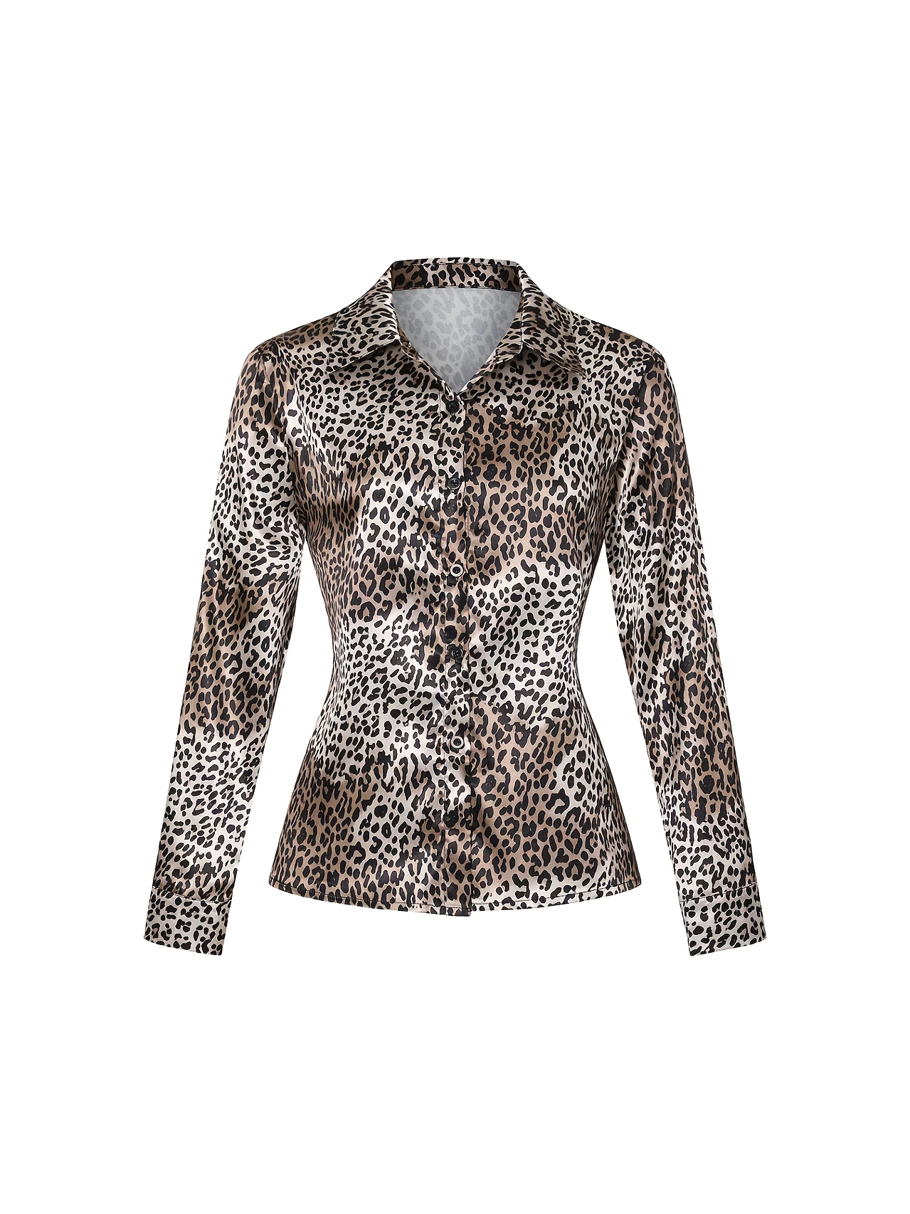 Camisa casual de manga larga para mujer, ideal para primavera y otoño, con cuello y botones con estampado de leopardo, perfecta para ocasiones casuales y formales, y lavable a máquina