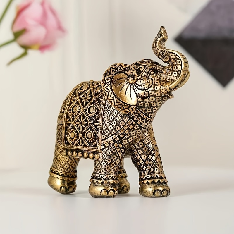 1pc Resin Golden Elephant Figurine, Charm , Indoor & Outdoor Decor, Ideal For Entryway, Office, Home, New Year, Christmas Gift, Tabletop, Car, Living Room, Bar, Cafe Decoration, Elephant Decor