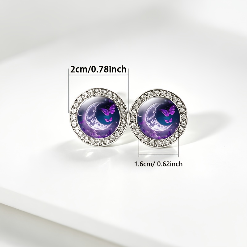 2pcs Purple Butterfly Crescent Glass Stud Earrings Set