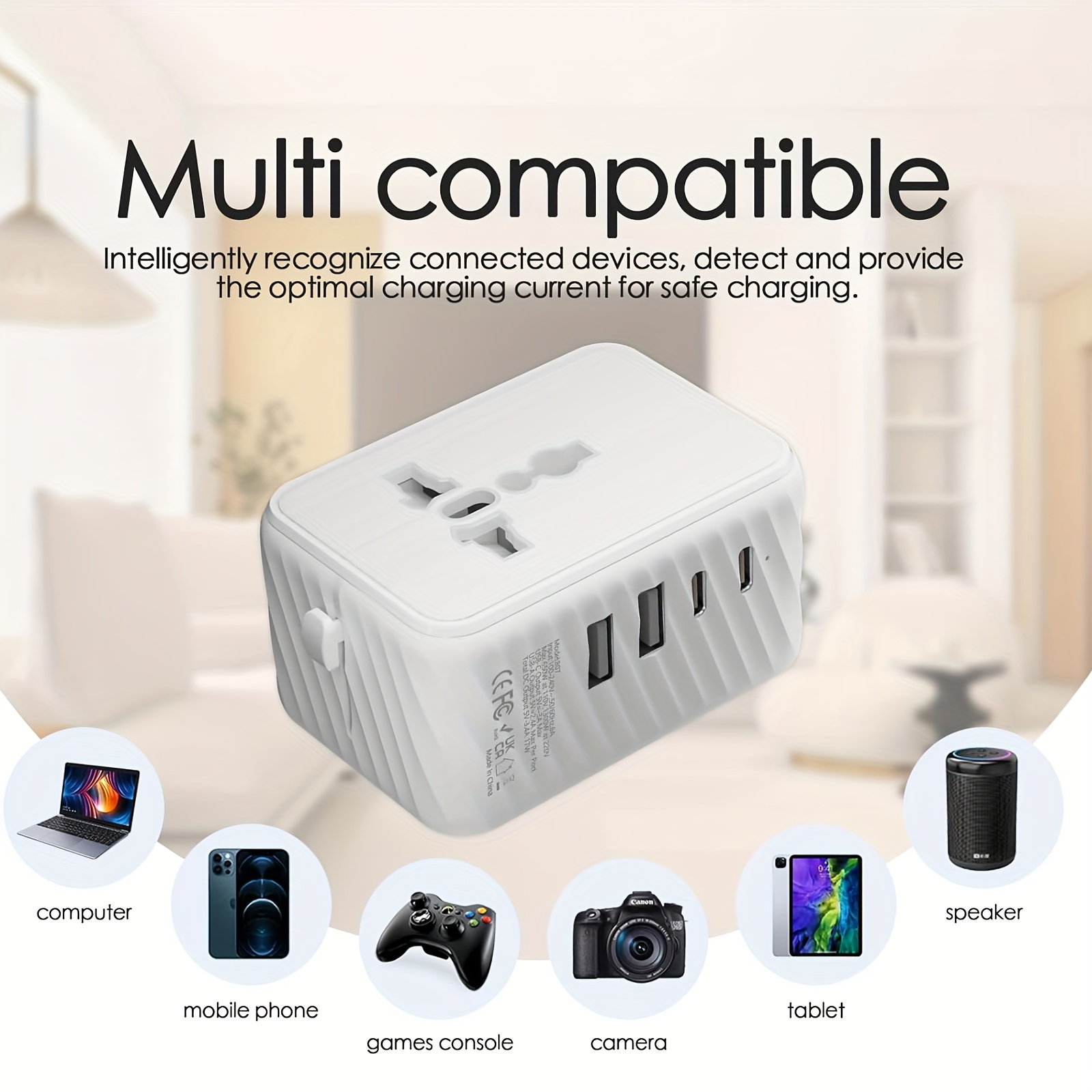 Universal Travel Adapter (2 USB-A + 2 Type-C) AC International Socket Adapter, 17W Universal Travel Plug Compatible EU/UK/USA/AUS - Charger for Smartphone, Tablet, Travel, for Iphone, Samsung, Xiaomi, Android, Pad, Car, Etc, Perfectholiday Gift