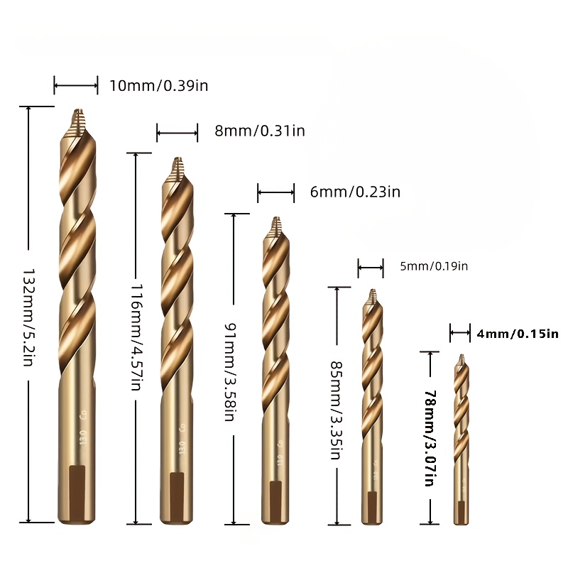 5/pcs Drill Bit Durable -coated Hss Tool Drill Bit Set And Single 4-10mm Multiple Sizes For Wood & Metal Drilling Easy To Read Measurements Includes Storage Case
