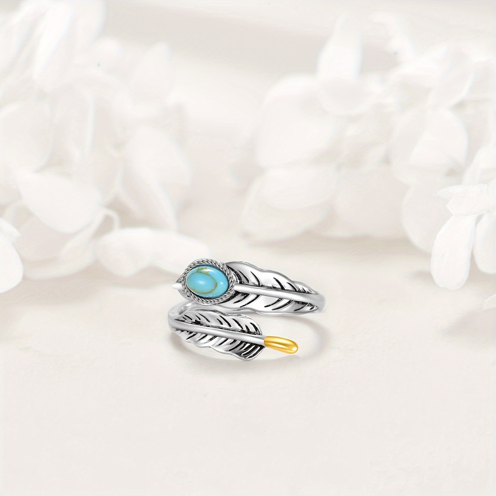 Turquoise Feather Ring Women's Sterling Silver Jewelry Gift