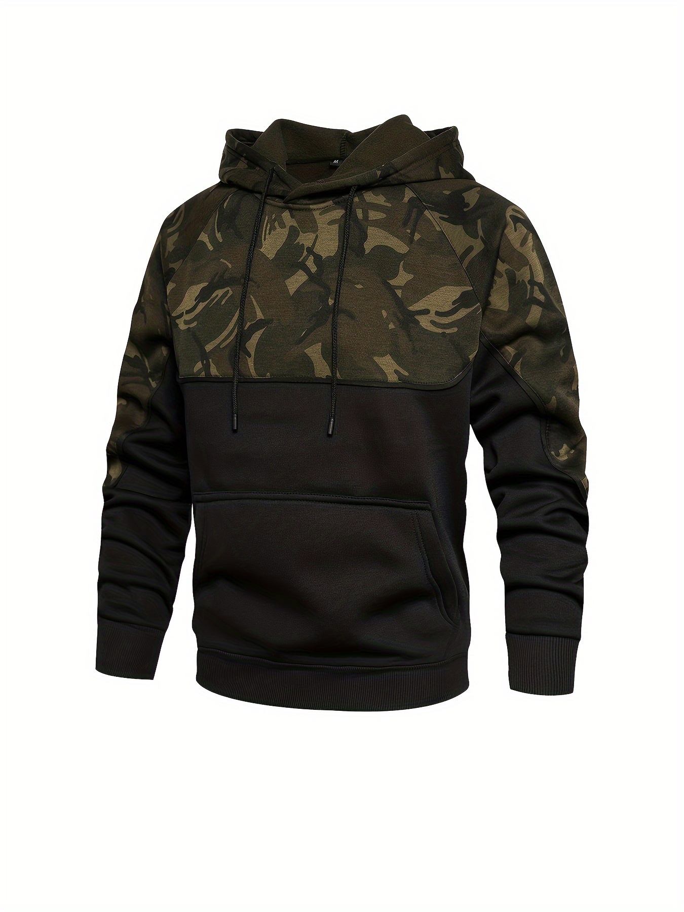 large size camouflage fleece pullover hoodie mens loose casual sports drawstring hoodie